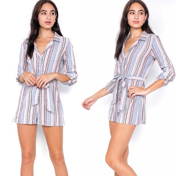 Mustard Seed ~ V-Neck Stripe Short Romper - Picture 2 of 7